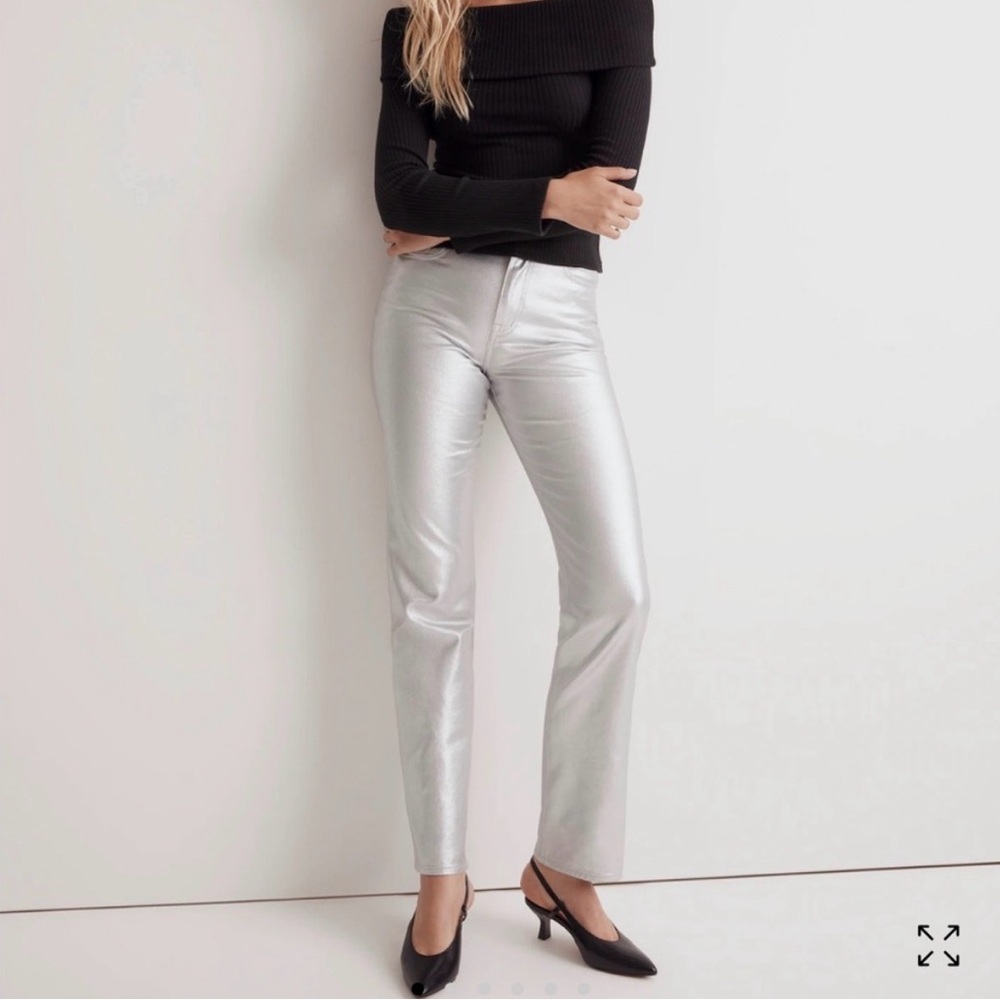 NWT Madewell 90s Straight Leg Silver Foil Metallic Pants Jeans in Size 31 or 12